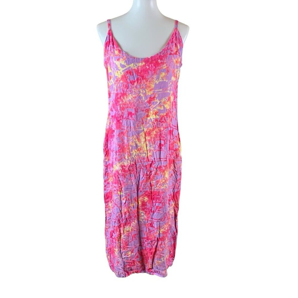 Rum Reggae Pink‎ Purple Rayon Tie Dye Maxi Slip Dress Adjustable Straps Small